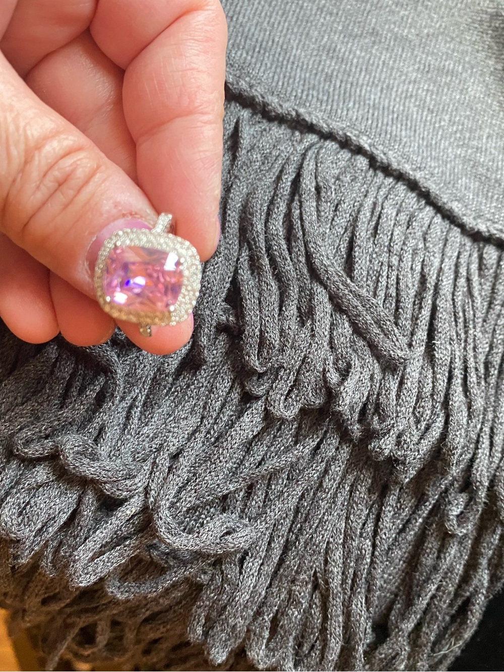 Source Unknown Pink Cushion-Cut Halo Ring with Clear Accents